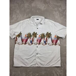 Tropical Storm Button Up Shirt Mens 4XL White Surfboard Palm Tree Hawaiian Print